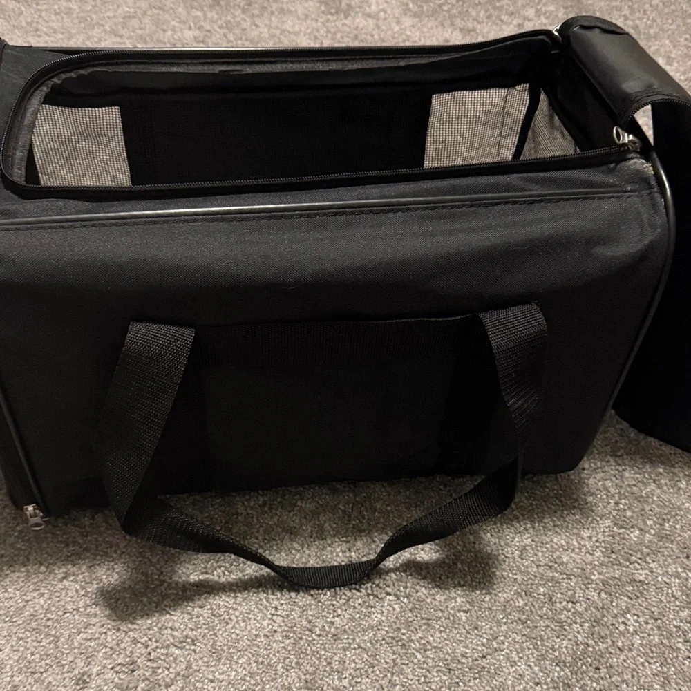 Compact Black Small Pet Carrier with Multiple Carry Handles